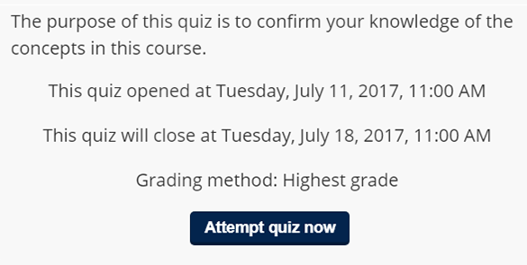 Quiz open for student EST
