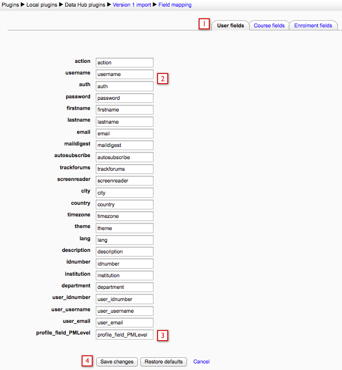 Data Hub user field map