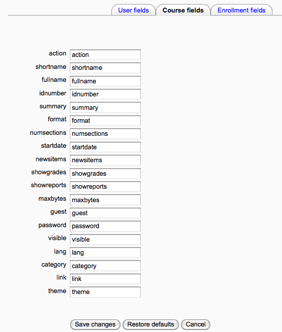 Import field mapping on Courses tab