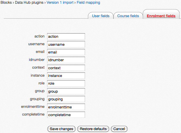 Import field mapping on the Enrollmets tab