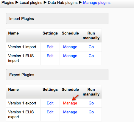 Version 1 export Manage link