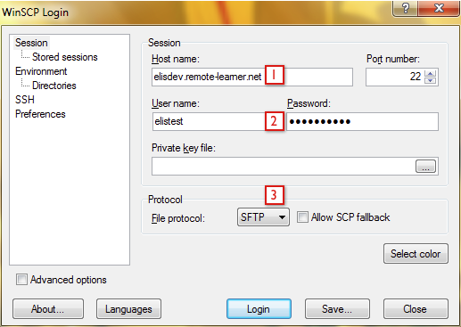 WinSCP login