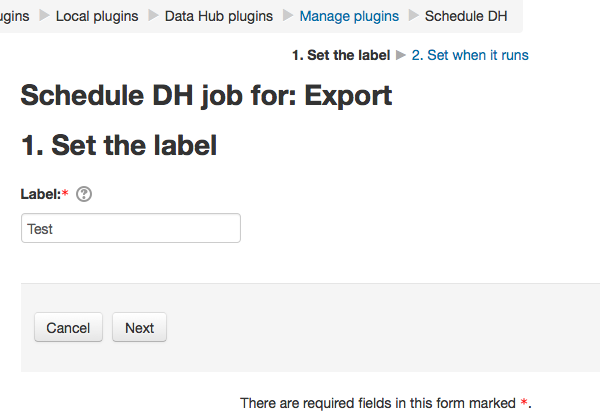Data Hub schedule export step 1