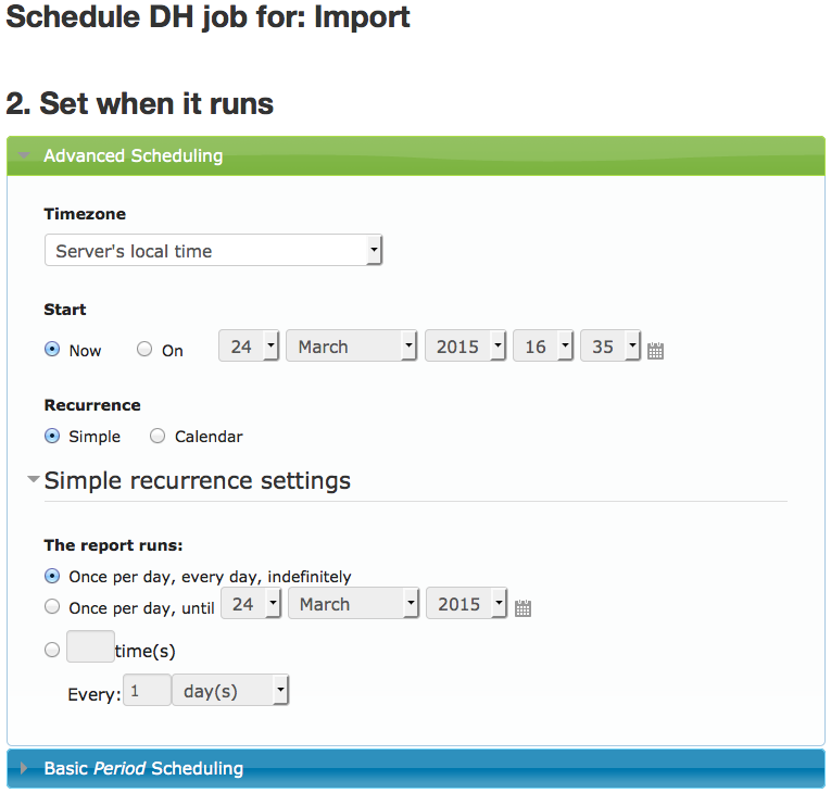 Data Hub advanced scheduling option