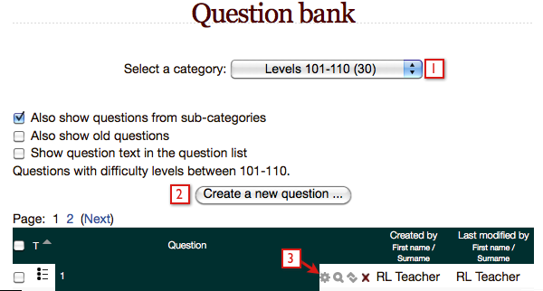Question bank screen