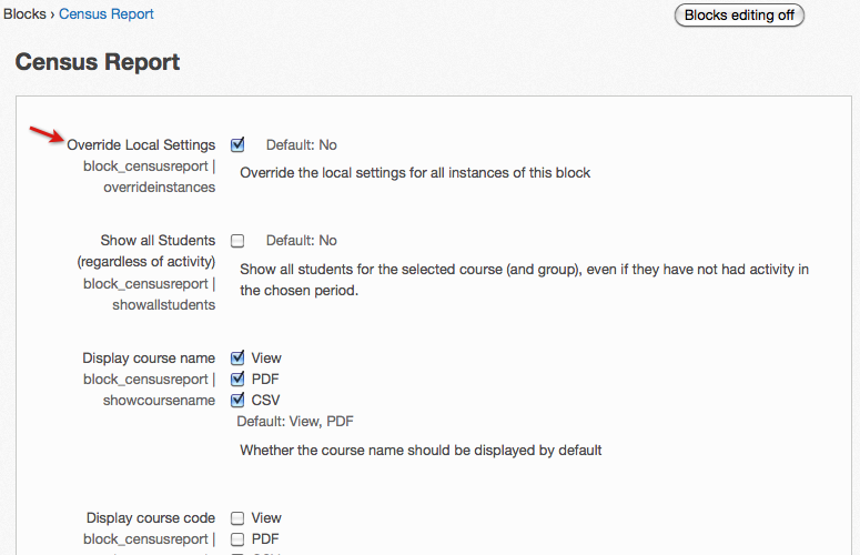 Census Report settings