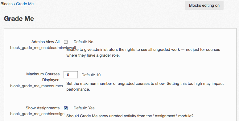 Grade Me block settings