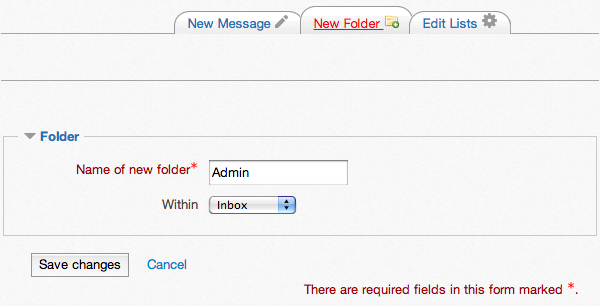 iMail new folder screen