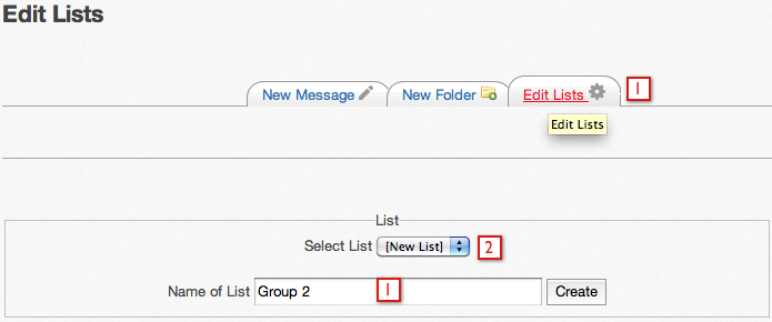 iMail edit lists screen