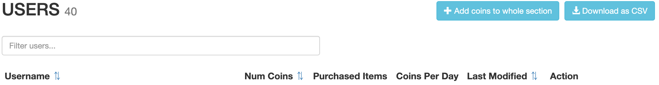 Users Menu Sub-tab view